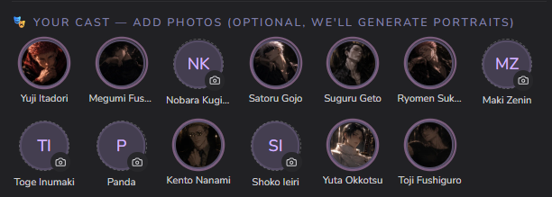 The your-cast strip where each member can take an uploaded photo