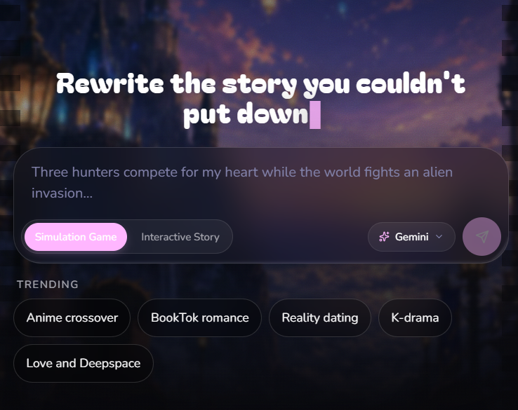 The create hub with the category picker and prompt composer